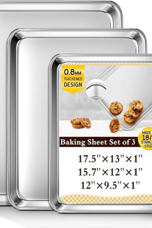 Baking Sheet Set of 3, Commercial Grade Stainless Steel Cookie Sheets for Baking, 12/16/17.5 Inch, Thicker and Firmer Baking Pans Set, Rust & Warp Resistant & Nonstick, Nontoxic&Heavy Duty&Easy Clean