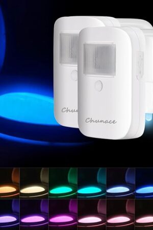 2 Pack Toilet Bowl Night Light with Motion Activated Sensor, Rechargeable Battery Operated,16 Colors LED Nightlight Inside Toilet, Cool Stuff for Bathroom, Unique & Funny Gadgets for Men/Kids 2025