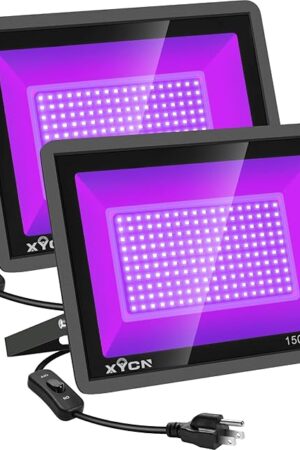 2 Pack 150W Black Light Flood Light, Blacklight with Plug, IP66 Waterproof for Glow Party, Halloween, Neon Glow, Aquarium,Fluorescent Poster,Body Paint,Glow in The Dark