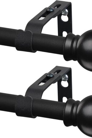 2 Pack Black Curtain Rods for Windows 28 to 48 inch, 5/8 inch Small Cafe Window Curtain Rods, Short Drapery Rod for Bedroom Kitchen (Size：30-50 Inch, Matte Black)