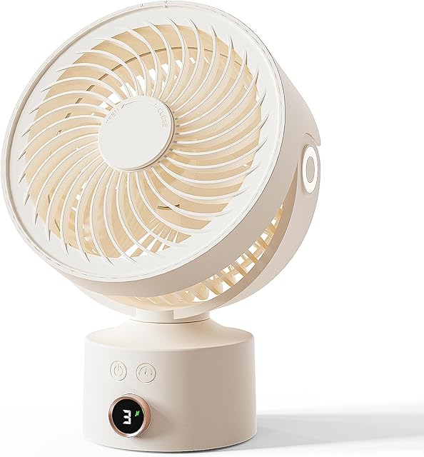 Desk Fan, Small Oscillating Fan for Bedroom, 9 Inch Table Fans Quiet,Desk Air Circulator Fan with 3 Speeds, 4H Time, Rechargeable Fan for Office/Dorm/Room-Beige