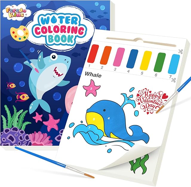 The Paint with Water Coloring Books for Toddlers, Easter Basket Stuffers, Mess Free WaterColor Painting Set for Kids Ages 3 4 5 6 7 8, Arts and Crafts Gifts Toys for Girls Boys - Sea