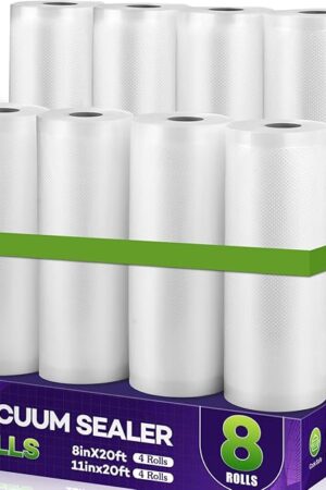 CAREGY Food Vacuum Sealer Rolls Bags 8 Pack 4 Rolls 8'' x 20' and 4 Rolls 11''x 20' Commercial Grade BPA Free Bag Rolls Embossed Food Saver Bags for Meal Prep,Sous Vide Cooking and Food Storage