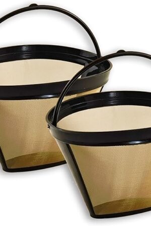 2 Pack GTF Gold Tone Coffee Filter for Cuisinart, Reusable 10-12 Cup #4 Style Cone Coffee Filters Basket Replacement for Cuisinart Coffee Makers