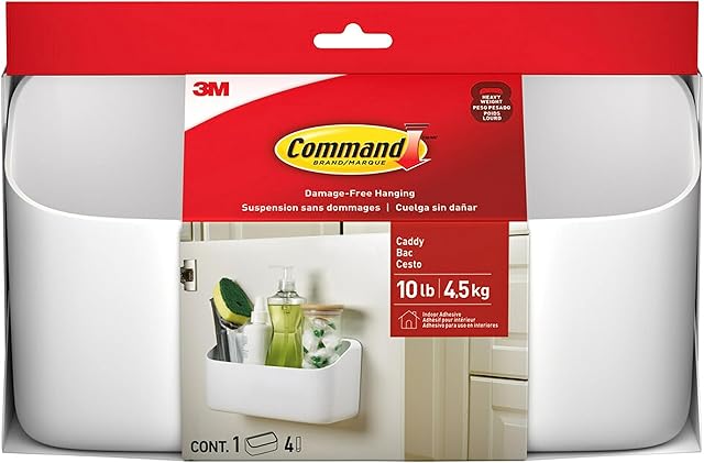 Command White Organizing Caddy 9.91" x 3.38" x 5.15" for Organizing Cleaning Supplies, 10 Lb