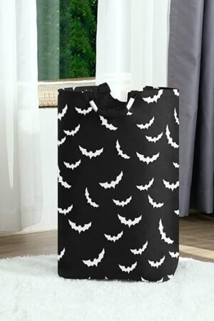 50L Laundry Basket Halloween Bats Goth Foldable Laundry Hamper with Padded Handles Waterproof Durable Clothes Hamper Storage Basket for Toys Clothes Organizer