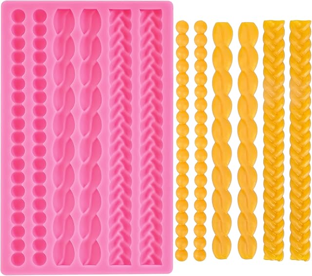 Beasea Silicone Mold for Cake Decorating, Pie Crust Pearl Lace Fondant Diy Baking Tool Pink Border Decoration Sugarcraft Lace Rope Mould for Chocolate Cupcake Candy Pastry Jelly