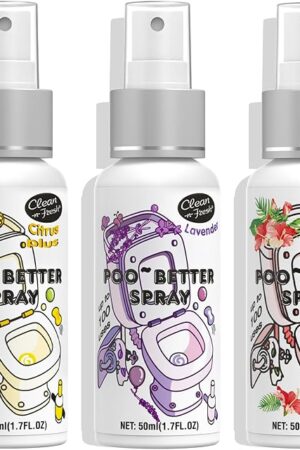 Clean-n-Fresh Toilet Spray Variety Pack of 3 Citrus/Lavender/Hibiscus, Bathroom & Toilet, 1.7 Fl Oz Each, Total 5.1 Fl Oz
