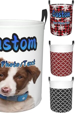 Custom Laundry Basket Large Laundry Hamper Bag Personalized Washing Bin Clothes Bag Collapsible Tall Waterproof Travel Bathroom College Essentials Storage for College Dorm, Family (Your Own Design)