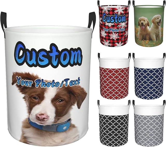 Custom Laundry Basket Large Laundry Hamper Bag Personalized Washing Bin Clothes Bag Collapsible Tall Waterproof Travel Bathroom College Essentials Storage for College Dorm, Family (Your Own Design)