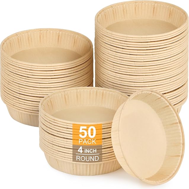 50 Pcs Mini Tart Pans for Baking, 4 Inch Disposable Paper Pie Pans for Individual Small Pies, Tarts, Quiche, Cakes, Breakfast Sandwiches, Desserts, Cinnamon Rolls