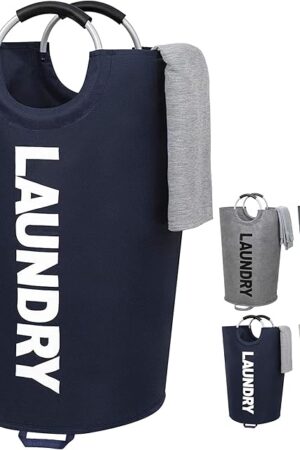 ZEROJETLAG 115L X-Large Laundry Basket Collapsible Hamper with Handles, Waterproof Fabric Dirty Clothes Basket, Tall Foldable Freestanding Bin Laundry Hamper for Dorm, Bathroom & Bedroom (Dark Blue)