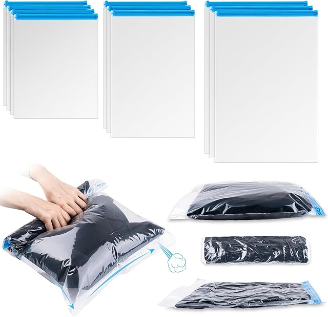 Compression Bags for Travel, 10 PCS Space Saver Bags, Hand Roll Vacuum Packing Bags for Travel, No Vacuum Needed, (3 Large, 3 Medium, 4 Small), Clothing, Luggage, Home Organizers Storage Bags