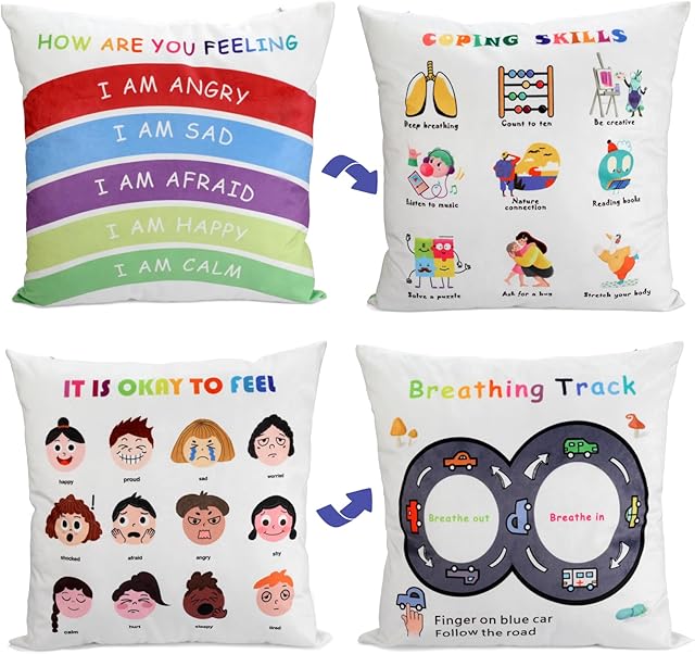 Classroom Must Haves Throw Pillow Covers Set of 2 - Calming Corner School Counselor Office Mental Health Pillow Decor Calm Down Corner Items for Home Kids Dutch Velvet 18x18 Inch