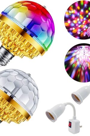 2 Pack Colorful Magic Rotating Ball Light, LED Plug in Disco Ball Light, RGB Disco Light Bulb, Party Lights Dj Disco Lights with Sockets for Home Room Dance Parties Bar Karaoke