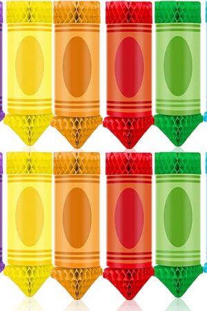 12 Pcs Crayon Hanging Honeycomb & Paper Lanterns Back to School Decorations，Preschool Colorful Classroom Ceiling Decor,Crayon Paper Lanterns Classroom Ceiling Decor First Day of School Party Supplies