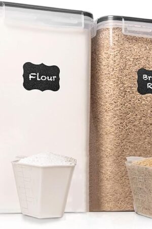 WHITE FEATHER SUPPLIES 2 PC [6.5L / 220 Oz] Large Food Storage Containers with Lids Airtight - BPA Free Clear Plastic Kitchen and Pantry Storage Containers, Bulk Storage for Cereal, Flour, Sugar, Rice