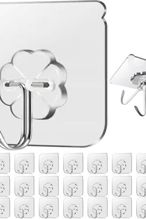 28 Pack Sticky Hooks for Hanging Heavy Duty, Wall Hook Adhesive, Transparent self Adhesive Hooks for Wall, Kitchen, Bathroom & Ceiling