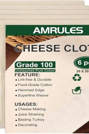 Cheese Cloths for Straining, 6PCS 20x20 Inch Grade 100 Cheese Cloth, Reusable Washable Unbleached Pure Cotton Cheesecloth for Cooking and Cheese Making with Hemmed Edge