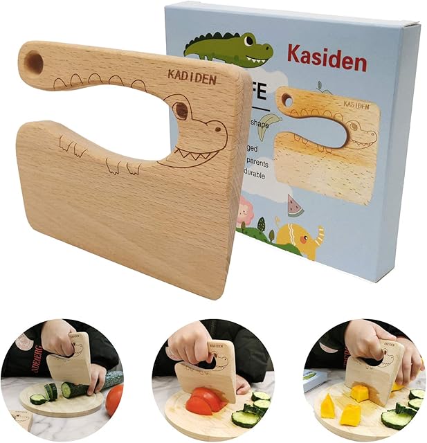 Wooden Kids Knife for Cooking,Kid Safe Knives,Kitchen Toy,Chopper,Vegetable and Fruit Cutter (For 2-8 Years Old)