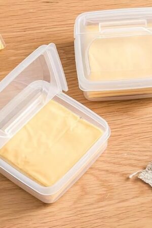 2 Pack Sliced Cheese Container for Fridge, Clear Plastic Butter Block Cheese Slice Storage Box with Flip Lid for Refrigerator Food Vegetable