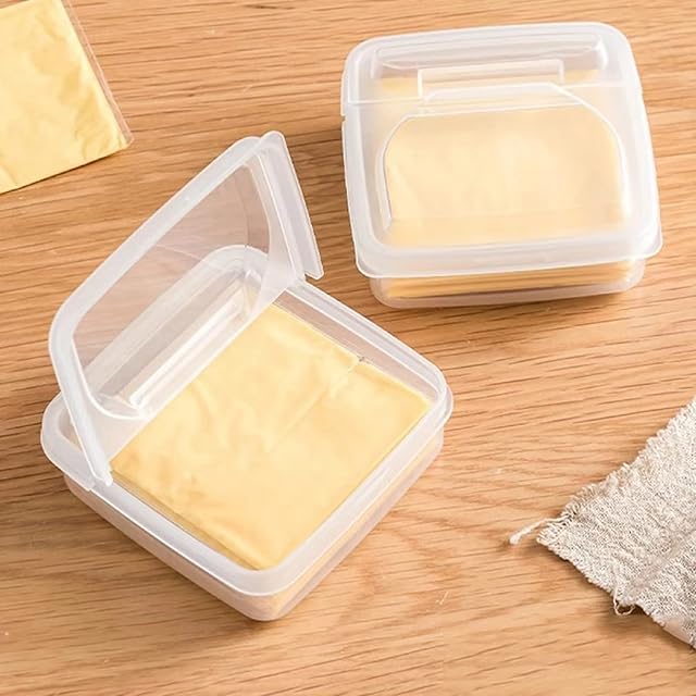 2 Pack Sliced Cheese Container for Fridge, Clear Plastic Butter Block Cheese Slice Storage Box with Flip Lid for Refrigerator Food Vegetable
