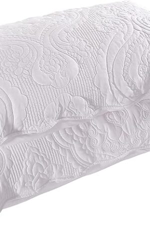 BOSOWOS Quilted Pillow Shams Set of 2, Decorative Microfiber Standard Bed Pillow Shams, Soft Pillow Covers with Envelope Closure (White, 2Pcs:20 x 26inch)
