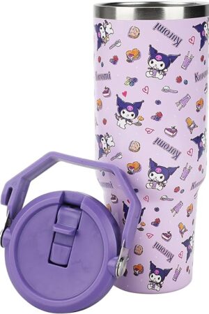 Bioworld Kuromi 40 Oz Stainless Steel Tumbler With Handle | All-Over Print | Purple