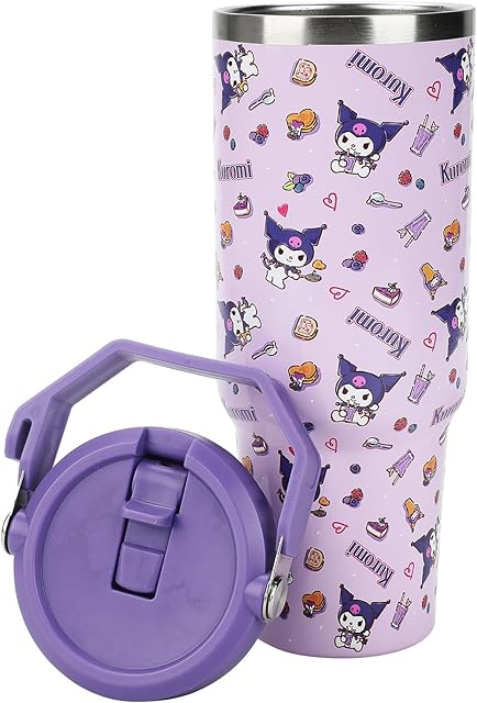 Bioworld Kuromi 40 Oz Stainless Steel Tumbler With Handle | All-Over Print | Purple