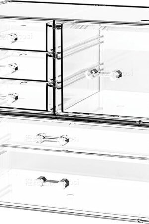 Cq acrylic 2 Pack Clear Desk Organizer With Drawers,Stackable 6 Drawers Skincare Organizer,Cute Skin Care Organizers for Vanity Hair Clip,Jewelry,Beauty Product Desk and Makeup Organizers Countertop