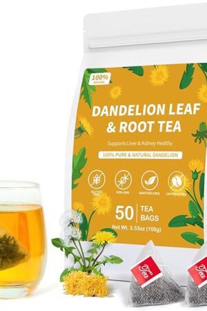 Dandelion Leaf and Root Tea, Natural Detox (1 Pack/50 Bags) | for Liver & Kidney | Support Immune System | Roasted Herbal Cleanse | for Men Women | Caffeine Free