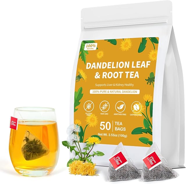 Dandelion Leaf and Root Tea, Natural Detox (1 Pack/50 Bags) | for Liver & Kidney | Support Immune System | Roasted Herbal Cleanse | for Men Women | Caffeine Free