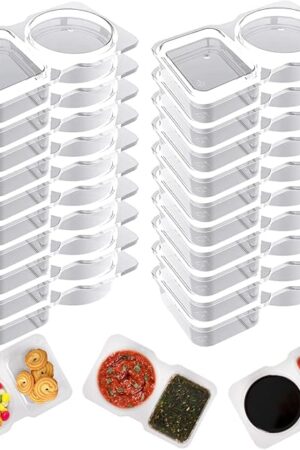 20 Pcs Double Compartment Condiment Container, Reusable Snack Containers, Condiment Containers with Lids, Sauce Containers for Snacks, Dips, Takeout, Travel and Outdoor Camping