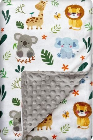 Cute Animal Minky Blanket for Boys & Girls - Soft Double Layer with Dotted Backing, Toddler to Newborn (30 X 40 inches)