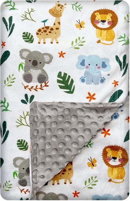 Cute Animal Minky Blanket for Boys & Girls - Soft Double Layer with Dotted Backing, Toddler to Newborn (30 X 40 inches)