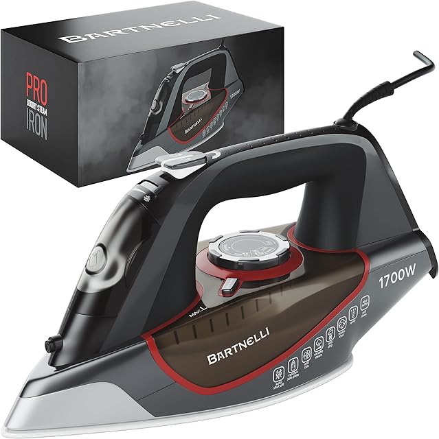 Bartnelli Pro Luxury Steam Iron for Clothes | New Powerful Steam Technology | Non-Stick Ceramic Soleplate, 1700 Watts with 3-Way Auto Shut Off, Premium Built Quality & Durability (Renewed)
