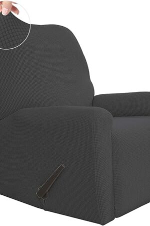 Easy-Going Recliner Stretch Sofa Slipcover Sofa Cover 4-Pieces Furniture Protector Couch Soft with Elastic Bottom, Spandex Jacquard Fabric Small Checks(Recliner,Dark Gray)