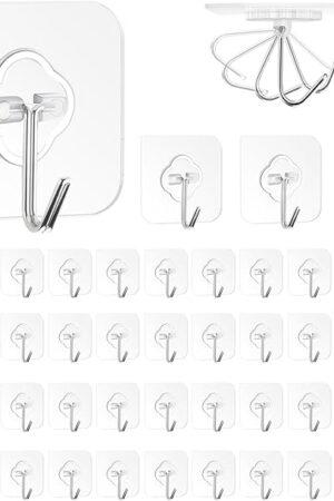 Adhesive Wall Hooks for Hanging Heavy Duty 48 Pack 22lb(Max), Sticky Shower Hooks Removable Hook for Walls No Damage Self Adhesive Hook for Kitchen Bathroom Keys Picture Wall Hangers