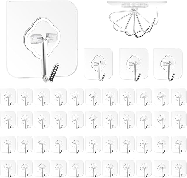 Adhesive Wall Hooks for Hanging Heavy Duty 48 Pack 22lb(Max), Sticky Shower Hooks Removable Hook for Walls No Damage Self Adhesive Hook for Kitchen Bathroom Keys Picture Wall Hangers