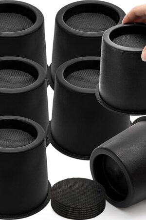 6 Pack Round Bed Risers, 4 Inch Furniture Raising Blocks, Black Lifts with Non-Slip Foam Pads, Heavy Duty Dorm Bed Frame Extenders for Desk Chair, Table Legs, Sofa Couch
