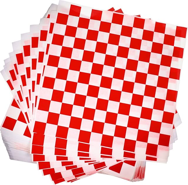 Honeydak 600 Pcs Sandwich Wrapping Paper Sheet 15x15 Checkered Food Wax Sheets Parchment Burgers Paper Basket Liner Grease Restaurant Wedding Party Supplies for Wrapping Bread BBQ