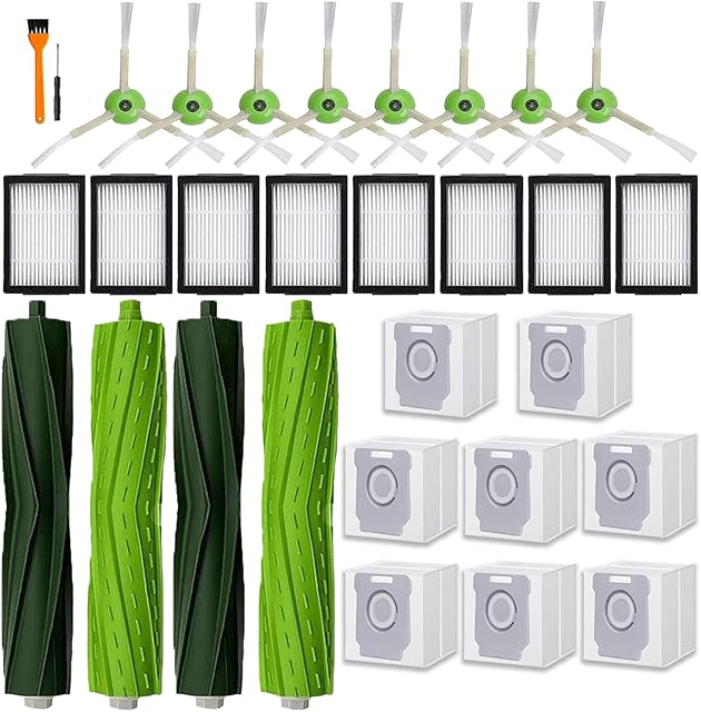 26 Pack Replacement Parts Accessories for iRobot Roomba i7 i7+ i3 i3+ i5 i5+ i8 i8+ i4 j5 J7 i6 /Plus E5 E6 E7 i&E&J series vacuum cleaner, 2rubber brushes, 8filters/HEPA, 8edges Brush, 8dust bags