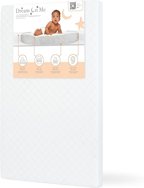 Dream On Me Holly 3? Mini/Portable Crib Mattress, Greenguard Gold & JPMA Certified, Fits All Portable & Mini Cribs, Lightweight Fiber Core, Waterproof Vinyl Cover, Easy to Clean