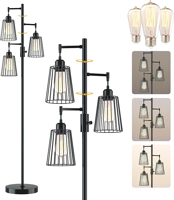 COFF Industrial Floor Lamp Bright 3-Light Matte Black
