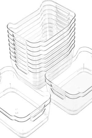 Clear Plastic Storage Bins,12 Pack Pantry Organizers and Storage, Clear Pantry Organizer Bins, Plastic Containers with Handle for Kitchen,Freezer,Cabinet,Closet,Bathroom Under Sink Storage