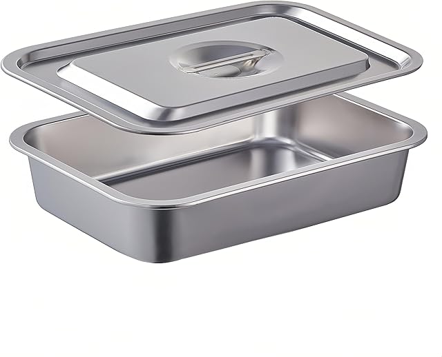 4 Inch Extra Deep Lasagna Baking Pan with Lid, 11x14.2Inch 7.4QT Large Stainless Steel Nonstick Lasagna Baking Roasting Pans Casserole Dishes for Oven with Lids(M, 1 Pack)