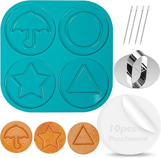 Webake Dalgona Squid Sugar Candy Game Making Kit, Silicone Korean Dalgona Cookie Mold Shaped with Umbrella, Triangle, Star, Round, A Surprising Choice for Party Game Supplies