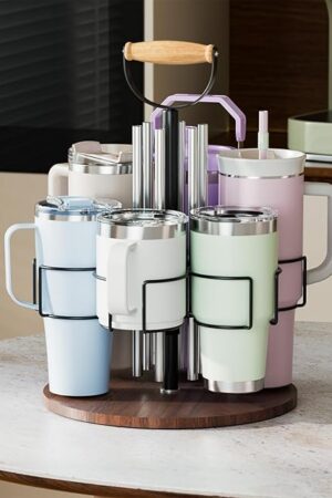 Water Bottle Organizer Compatible for Stanley 40 oz Tumbler with Handle, Rotatable Cup Holder Compatible for Stanley Cup with Straw Organizer, Height Adjustable Tumbler Storage Organizer