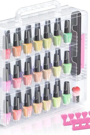Beloving Transparent Nail Polish Organizer with Adjustable Divider, 48 Bottles