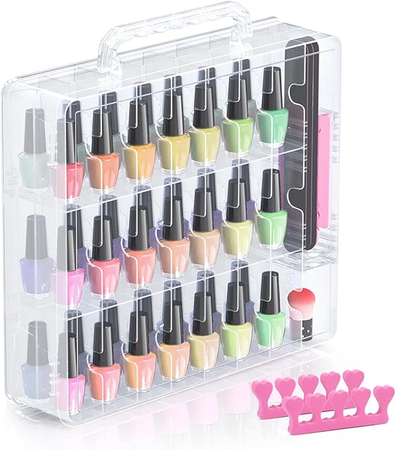 Beloving Transparent Nail Polish Organizer with Adjustable Divider, 48 Bottles
